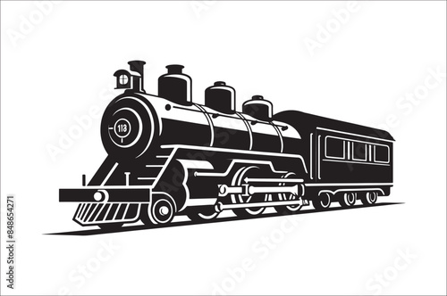 Old Steam locomotive silhouette . Steam train vector illustration. vintage steam locomotive.
