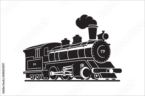 Old Steam locomotive silhouette . Steam train vector illustration. vintage steam locomotive.