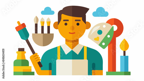 a flat-style vector of an art conservator with artwork