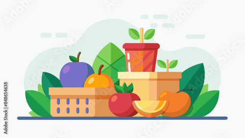 Fruits in a basket and boxes vector svg