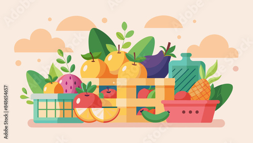 Fruits in a basket and boxes vector svg