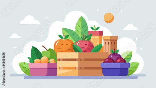 Fruits in a basket and boxes vector svg