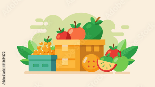 Fruits in a basket and boxes vector svg