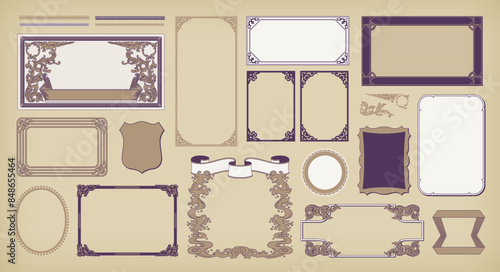 A set of retro Japanese style frames in various shapes