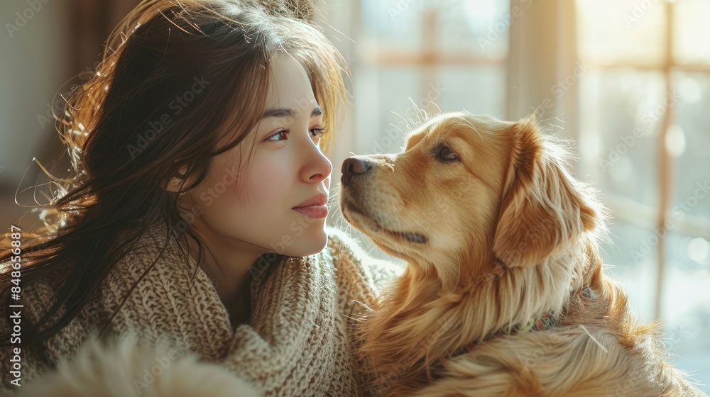 Golden Retriever and Woman Share a Moment of Connection Golden Retriever and Woman Share a Moment of Connection