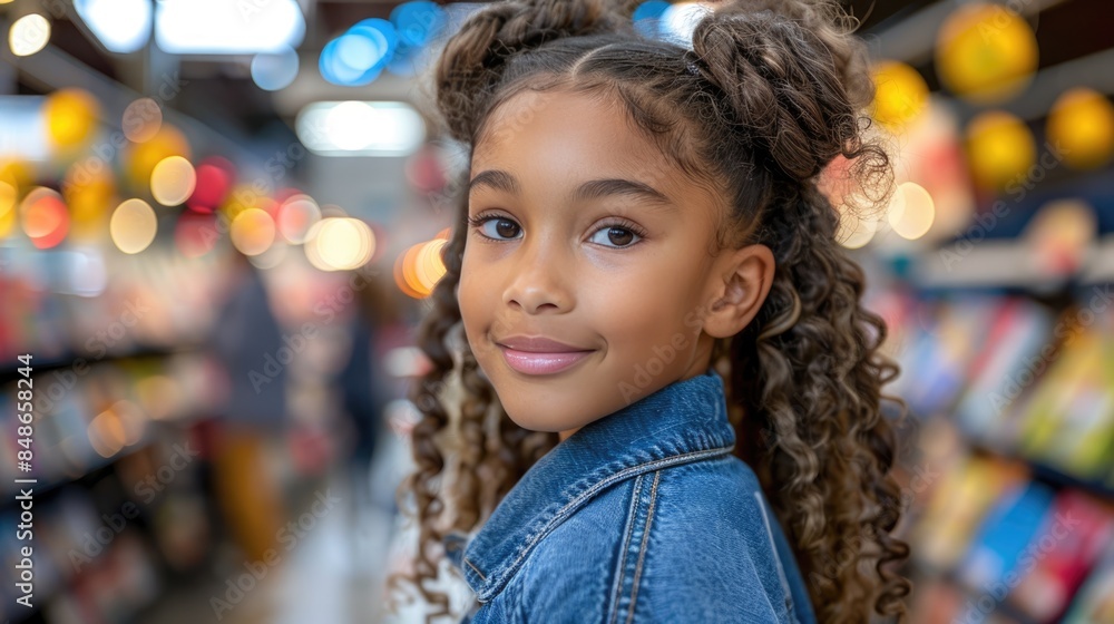 A young child gazes up at a bookshelf, filled with vibrant books, in a well-lit school library, with plenty of copy space to the side A young child gazes up at a bookshelf, filled with vibrant books, in a well-lit school library, with plenty of copy space to the side