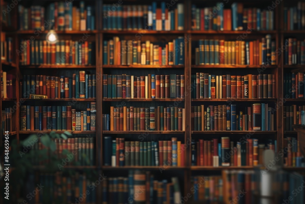 Library bookshelves: A blurred background of bookshelves filled with books. Back to school concept Library bookshelves: A blurred background of bookshelves filled with books. Back to school concept
