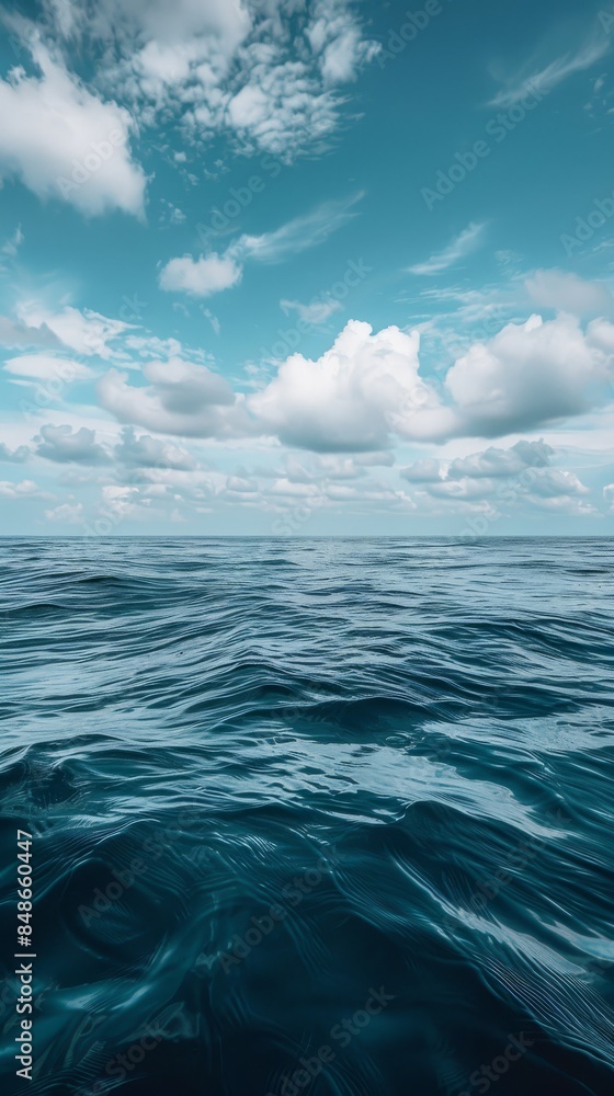 Fototapeta premium Ocean horizon: A wide view of the ocean meeting the sky at the horizon, perfect for overlaying text.