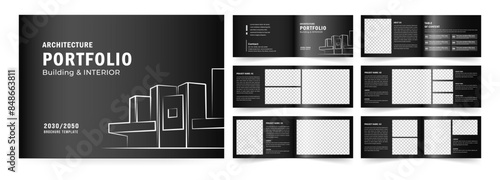 Landscape architecture portfolio or portfolio layout template design, Black and White Portfolio Layout	