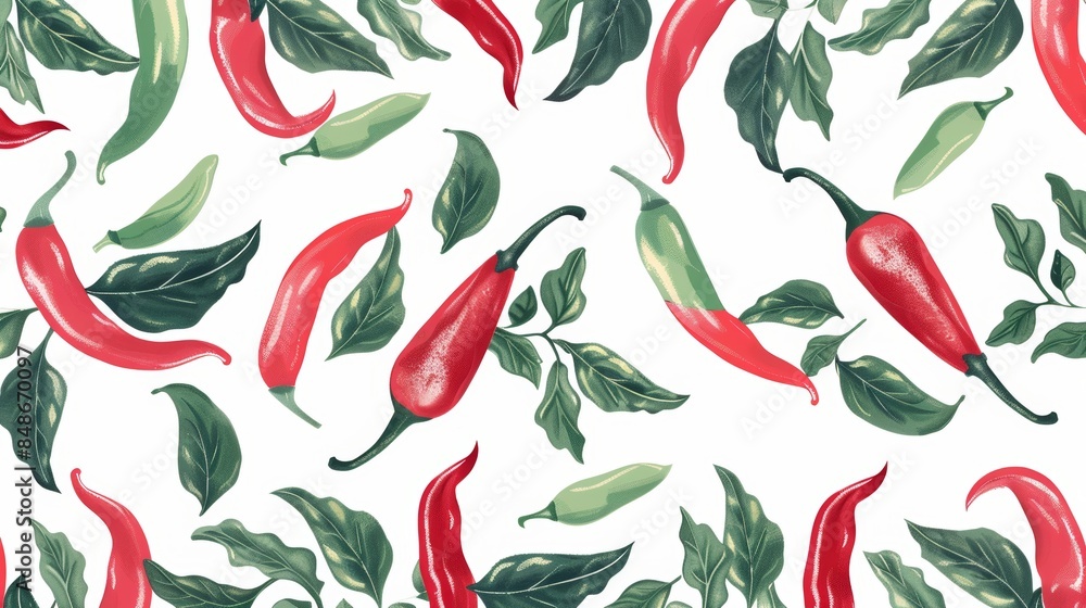 Abstract border design with red and green chilli peppers, seamless pattern, perfect for digital and print media, with a modern aesthetic Abstract border design with red and green chilli peppers, seamless pattern, perfect for digital and print media, with a modern aesthetic