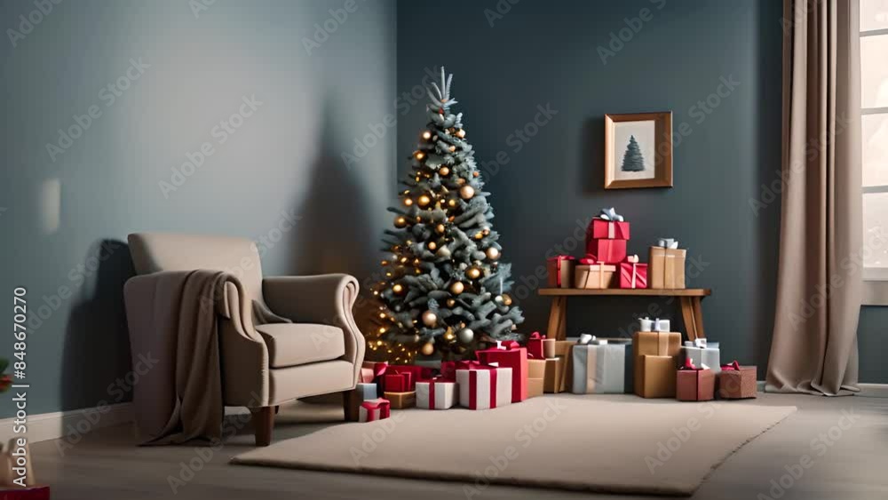 Decorated Christmas Tree in Living Room Generative AI Decorated Christmas Tree in Living Room Generative AI