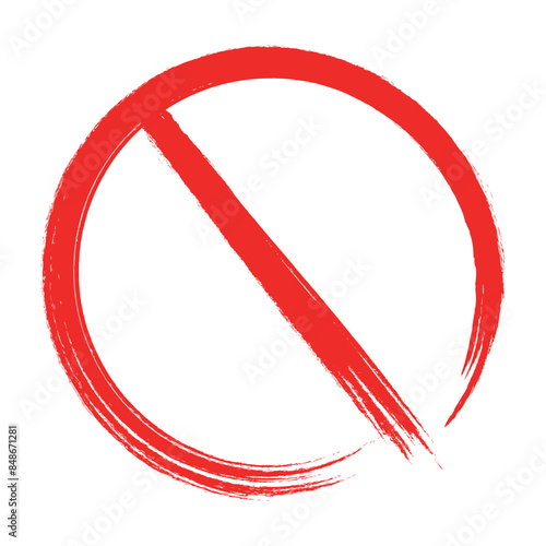 Hand drawn forbidden sign in red ink stamp. Vector illustration of the hand drawn forbidden empty template crosser out prohibit caution circle.