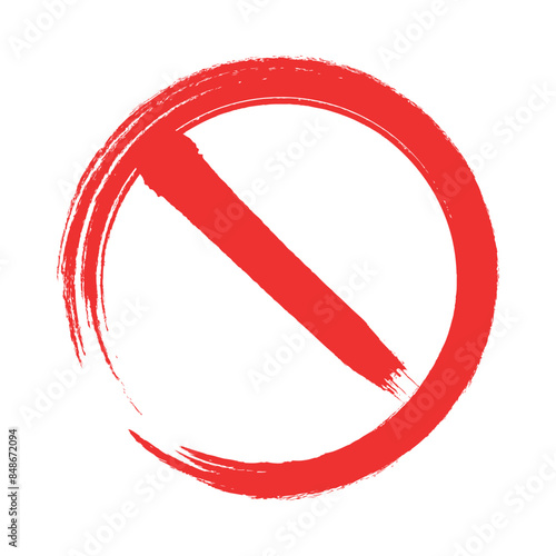 Hand drawn forbidden sign in red ink stamp. Vector illustration of the hand drawn forbidden empty template crosser out prohibit caution circle.