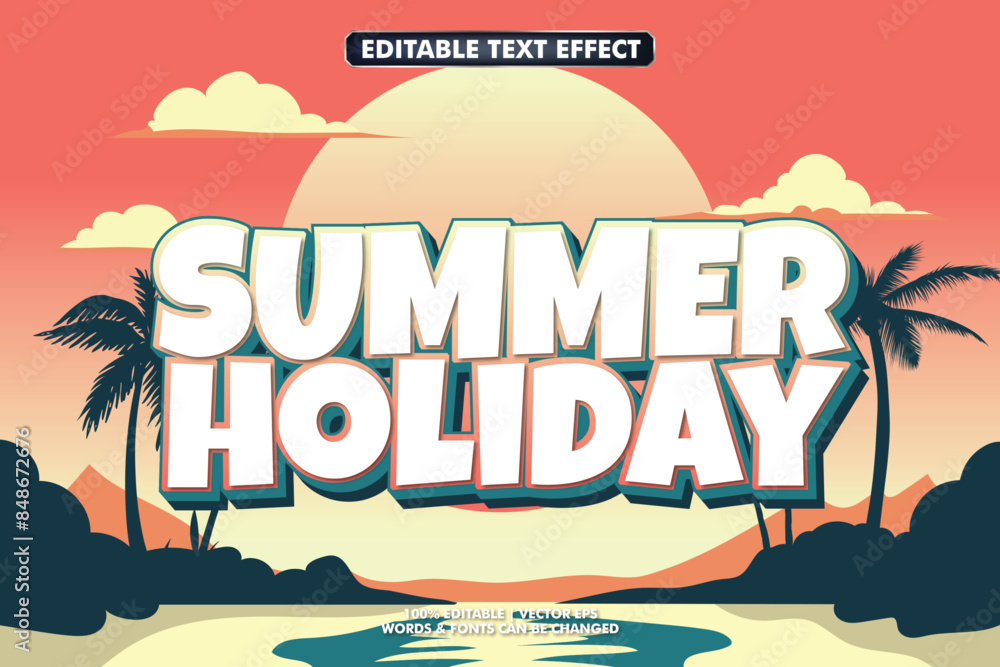 Obraz premium Editable text effect summer holiday 3d Cartoon template style 