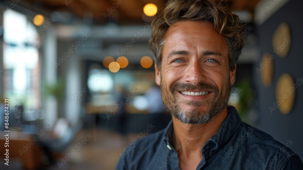 Handsome young man smile face at cafe blurred background Handsome young man smile face at cafe blurred background