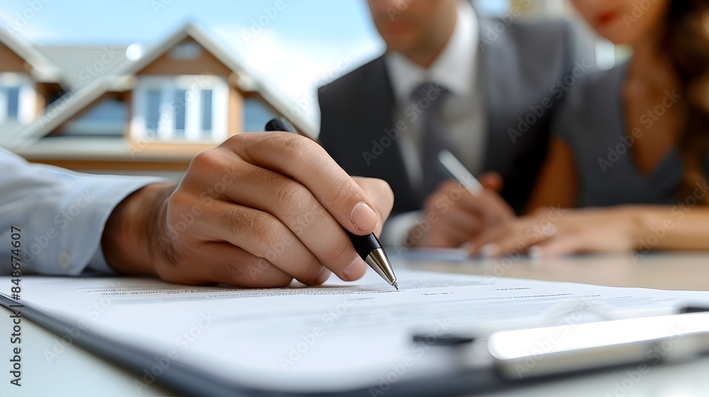 Professional Real Estate Agents Signing Contract Agreement in Office Professional Real Estate Agents Signing Contract Agreement in Office