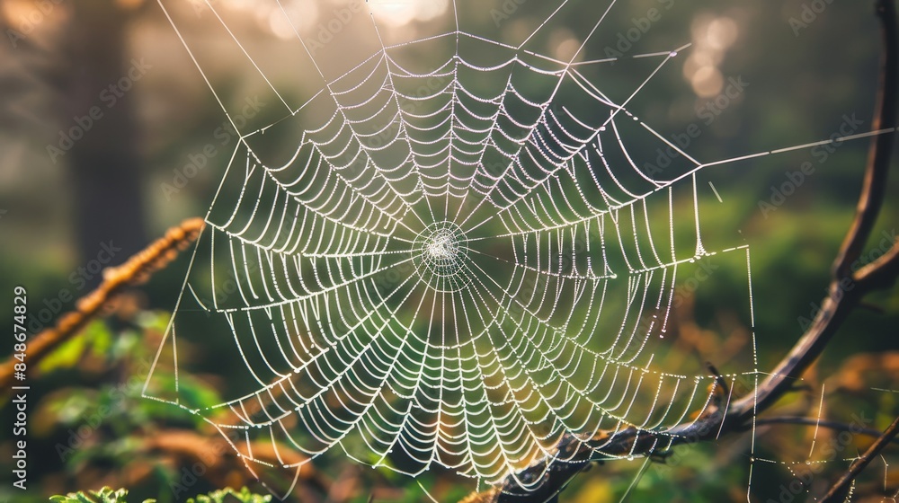 custom made wallpaper toronto digitalClose-up macro shot of a spider web, capturing the delicate and intricate overlapping threads symbolizing the interconnectedness of gluon wind