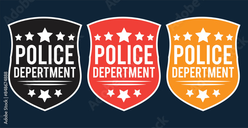 Police badges. Officer government badge, special police security medallion and federal agent signs. Simple illustration of police badge vector icon collection. 11:11