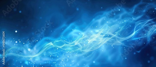 Abstract Blue Swirling Background with Glowing Particles