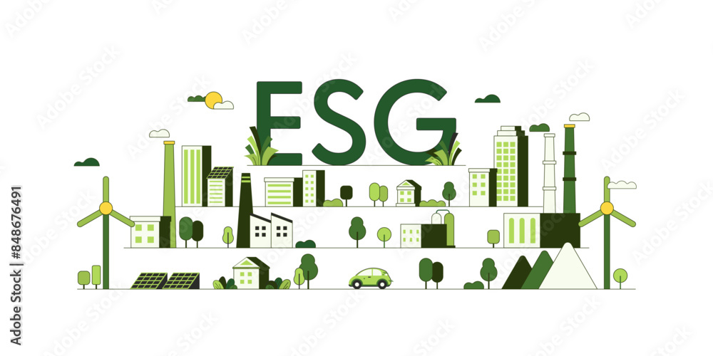 Sustainable of Green ecology and environment concept. ESG as environmental, social and governance concept. Flat Vector illustration. Sustainable of Green ecology and environment concept. ESG as environmental, social and governance concept. Flat Vector illustration.