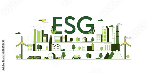 Sustainable of Green ecology and environment concept. ESG as environmental, social and governance concept. Flat Vector illustration.