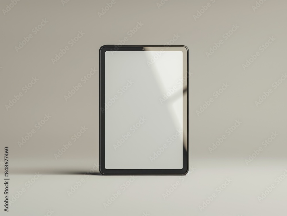 Black Tablet on a Beige Background Black Tablet on a Beige Background