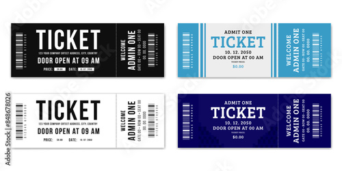 Admit one ticket design template. Concert, party or festival ticket design template. Ticket isolated on white background