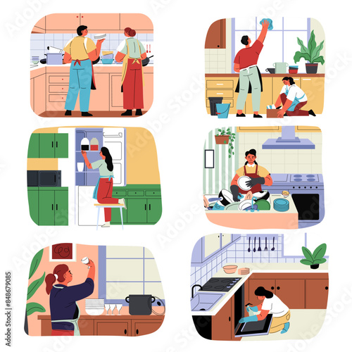 Kitchen Cleaning Activities Set vector