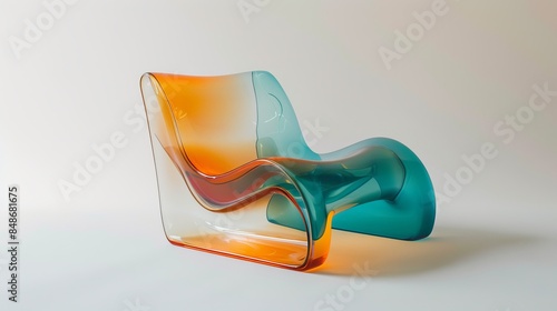 Minimalist silicone chair, semi-translucent, vibrant cyan-orange gradient, futuristic design, ergonomic form photo