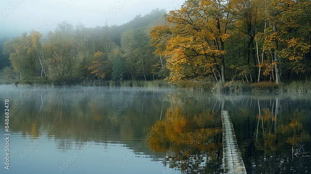 Autumn trees reflected in water, AI Generative Autumn trees reflected in water, AI Generative