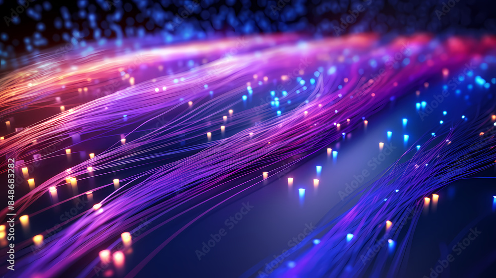 Fototapeta premium Close up of glowing fiber optic cables