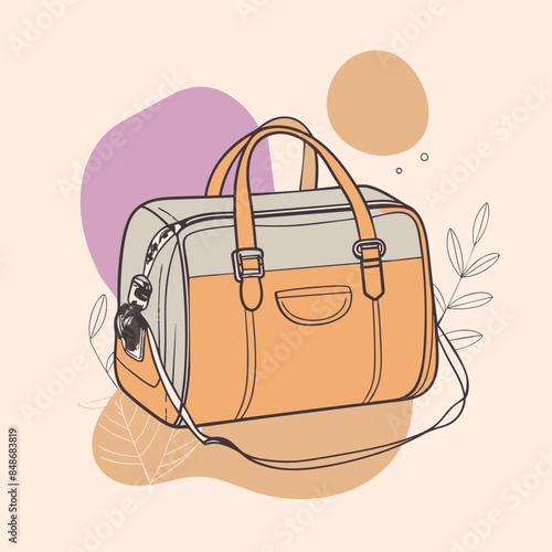 Baby care bag, kids infant child care stuff and accessory carrying travel bag for outdoor logo vector. baby toddler carry bag to pack diaper and milk bottle handbag symbol mark. mother child carry bag