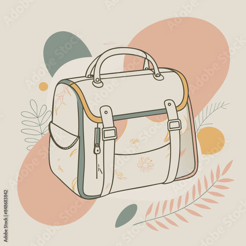 Baby care bag, kids infant child care stuff and accessory carrying travel bag for outdoor logo vector. baby toddler carry bag to pack diaper and milk bottle handbag symbol mark. mother child carry bag
