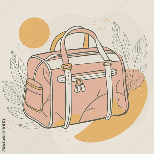 Baby care bag, kids infant child care stuff and accessory carrying travel bag for outdoor logo vector. baby toddler carry bag to pack diaper and milk bottle handbag symbol mark. mother child carry bag