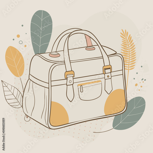 Baby care bag, kids infant child care stuff and accessory carrying travel bag for outdoor logo vector. baby toddler carry bag to pack diaper and milk bottle handbag symbol mark. mother child carry bag