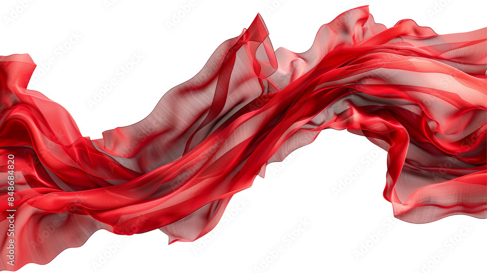 Red flying fabric, wave cloth on white background, dynamic movement Red flying fabric, wave cloth on white background, dynamic movement