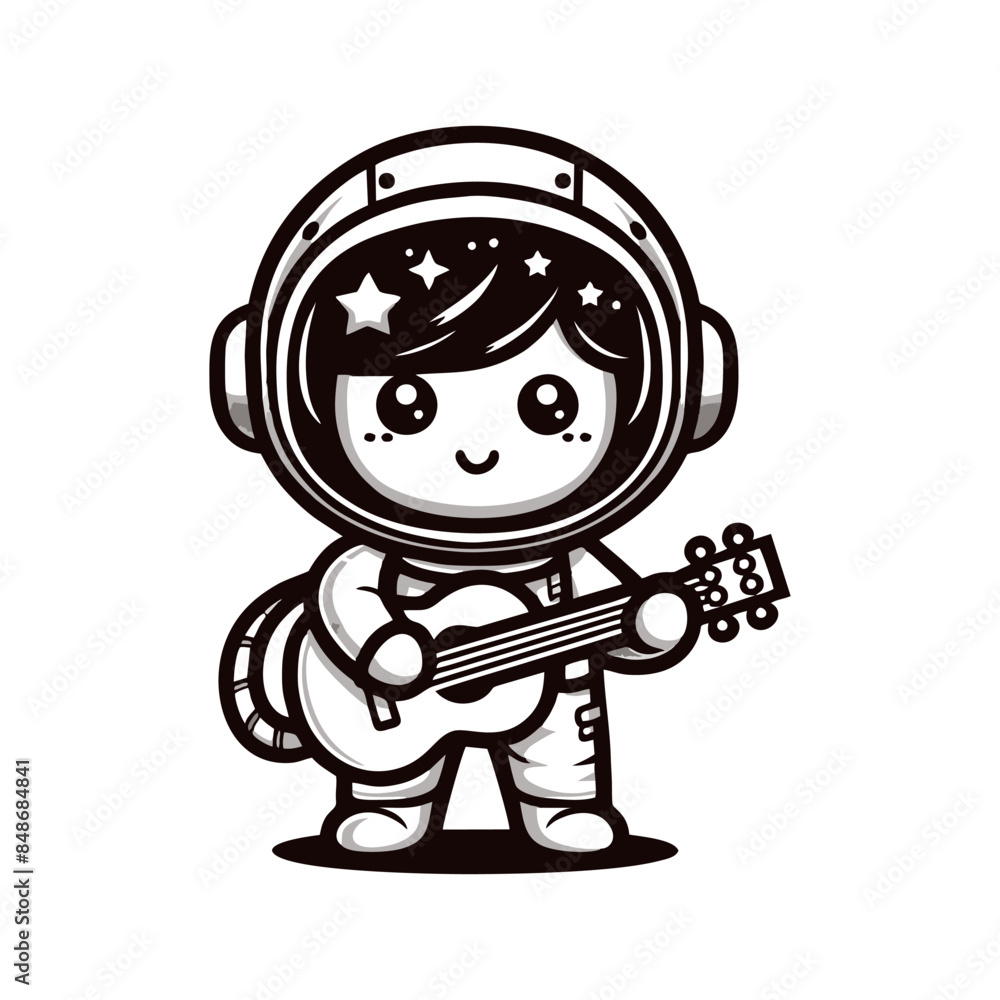 Cute Astronaut Playing Guitar Cartoon Vector Icon Illustration Cute Astronaut Playing Guitar Cartoon Vector Icon Illustration