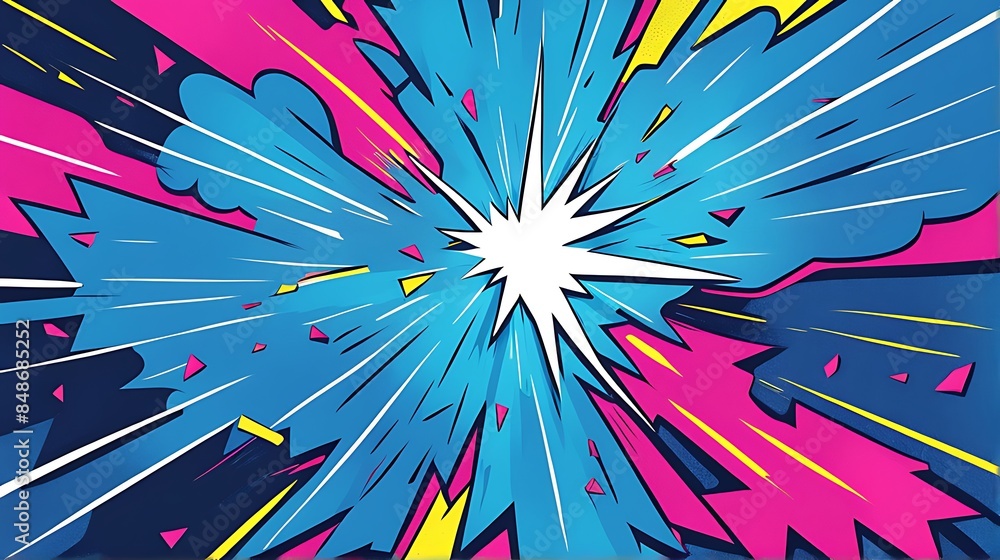 Fototapeta premium Comic abstract pop art background featuring a thunder illustration 