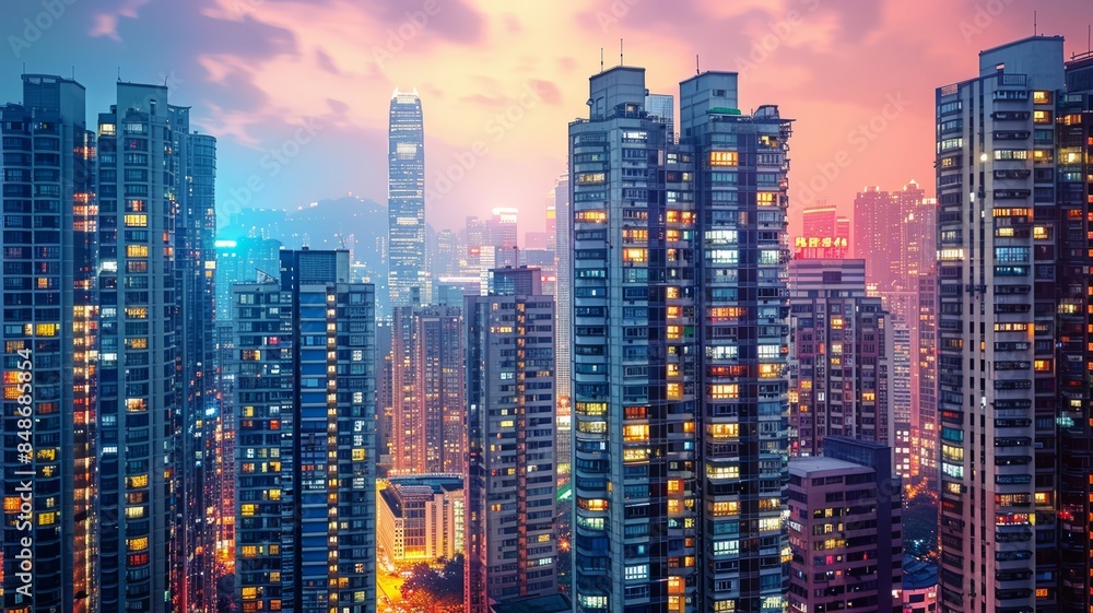 Urban Skyline at Dusk with Vibrant Colors Urban Skyline at Dusk with Vibrant Colors