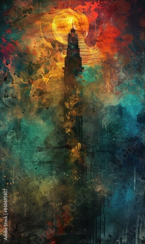 Minimalist and abstract art for Tarot card of The Tower