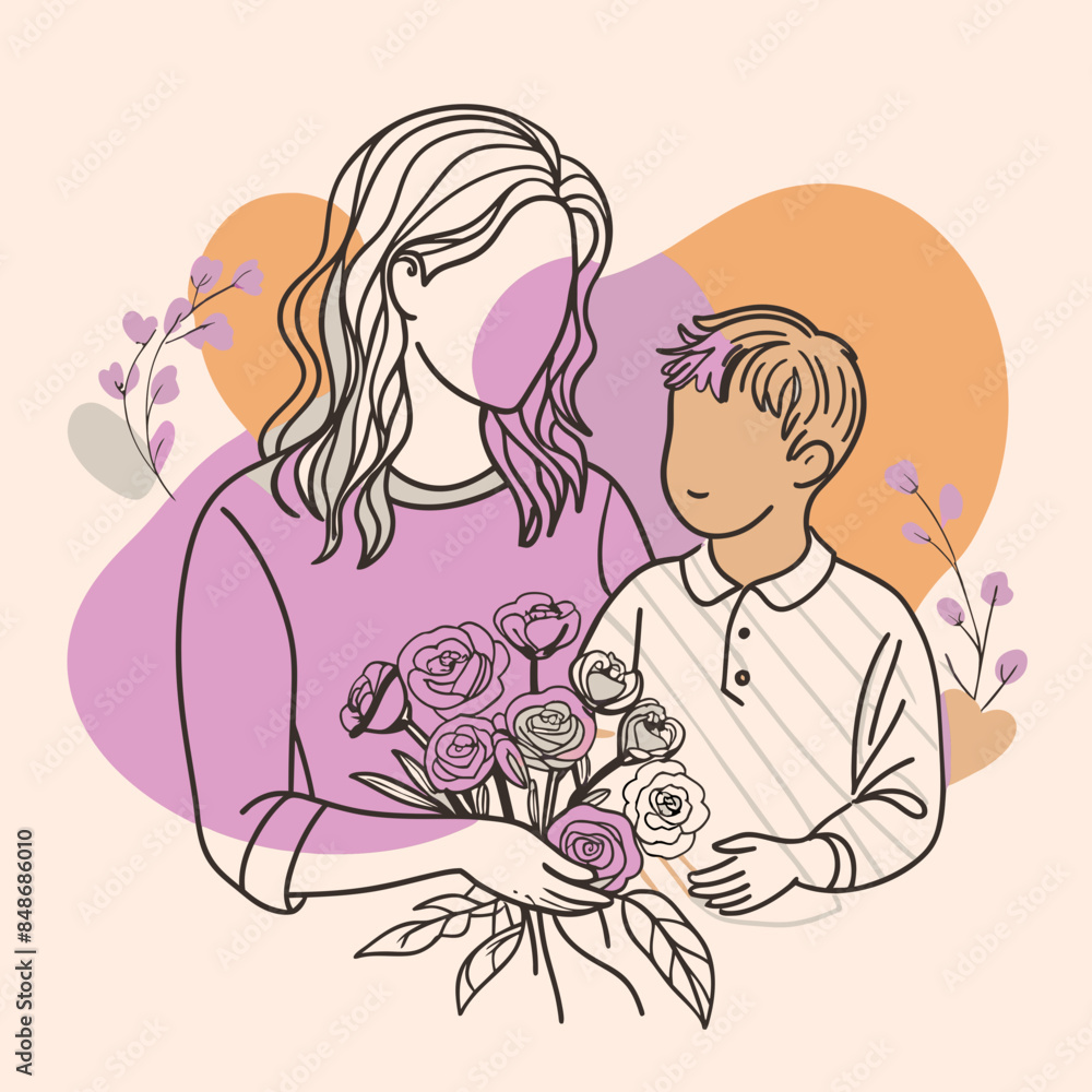 Mother and son line art vector illustration, mothers day celebration background
Mother and son line art vector illustration, mothers day celebration background