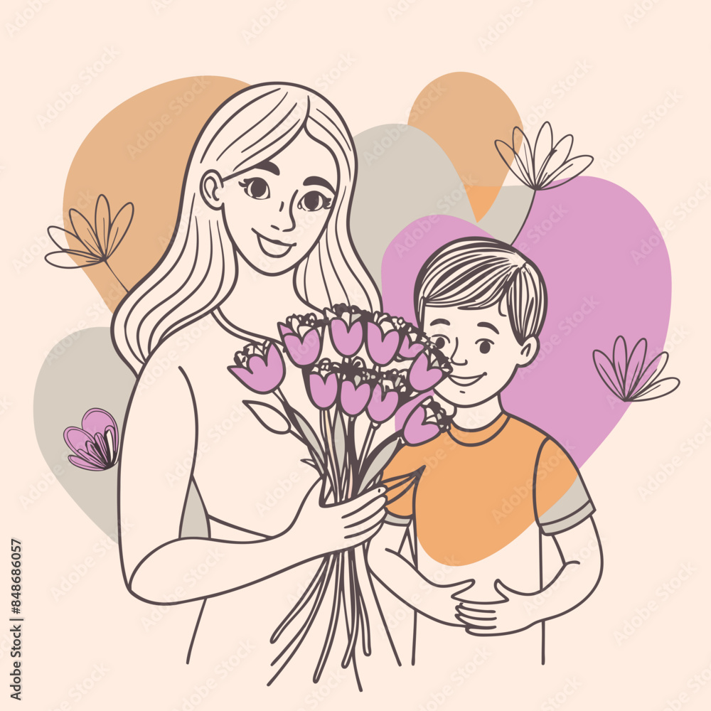 Mother and son line art vector illustration, mothers day celebration background
Mother and son line art vector illustration, mothers day celebration background