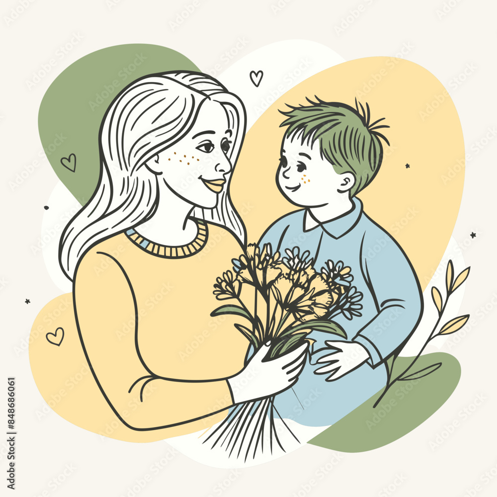 Mother and son line art vector illustration, mothers day celebration background
Mother and son line art vector illustration, mothers day celebration background