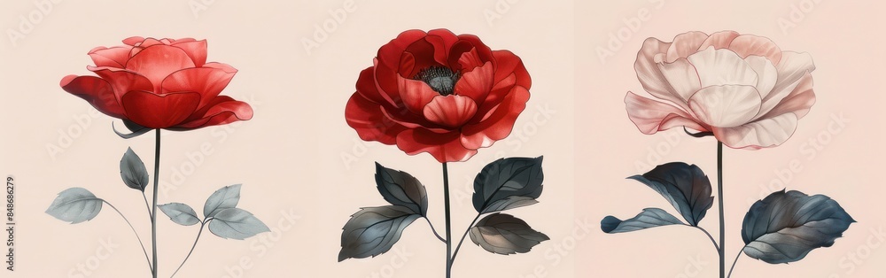 Blooming Floral Illustration Set - 3 Unique Flower Paintings for Backgrounds and Collections Blooming Floral Illustration Set - 3 Unique Flower Paintings for Backgrounds and Collections