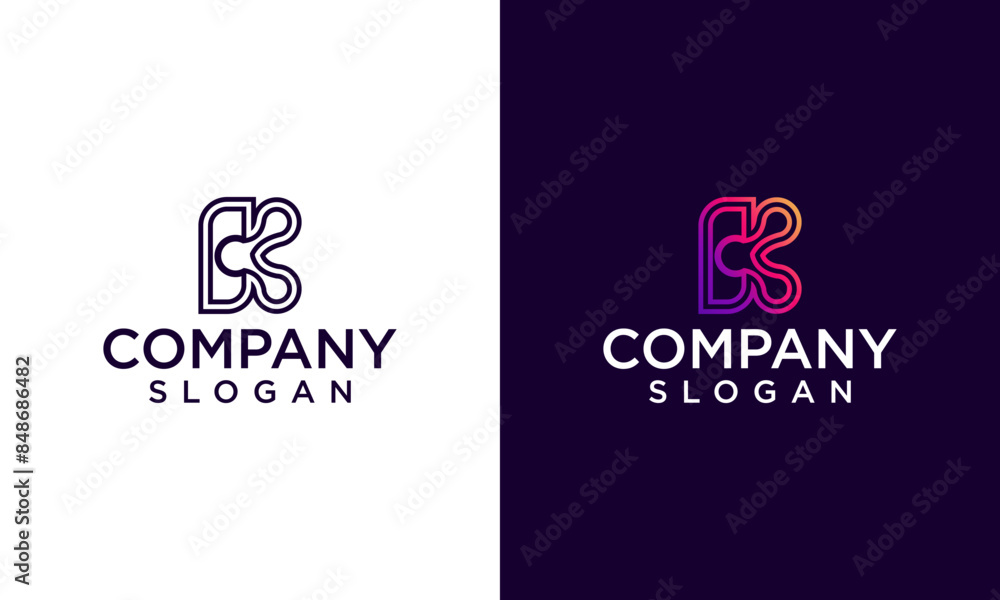 initial k abstract, technology logo design vector with gradient colors