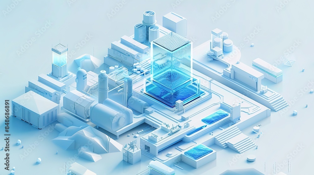 Naklejka premium Pearl placed on white sand beach, shimmering in the water waves under the sunshine, against a blue background, capturing beauty and romance, fashion photography