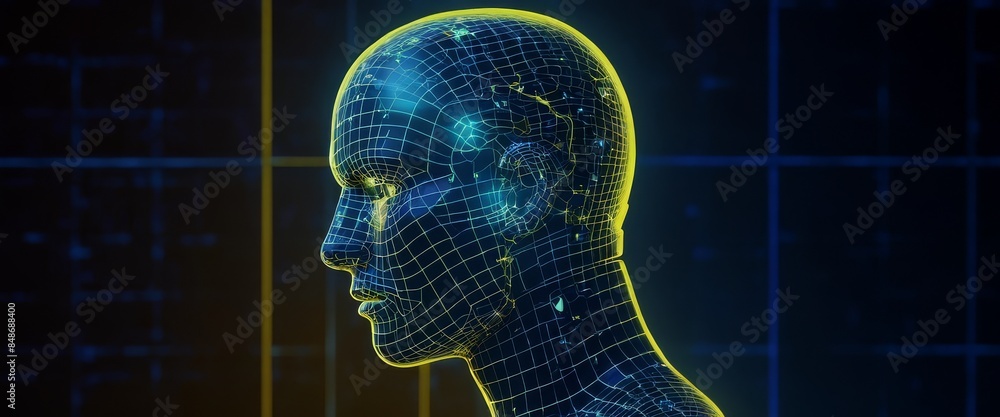 Vaporwave aesthetic side view pixelated humanoid head blue Vaporwave aesthetic side view pixelated humanoid head blue
