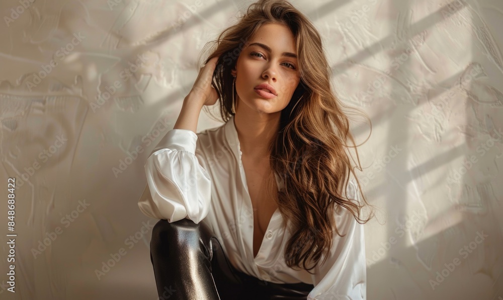 Naklejka premium Woman sitting in chair by window