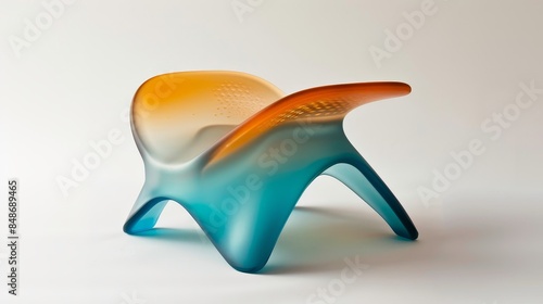 Contemporary stool, semi-translucent silicone, vibrant gradient of cyan to orange, minimalist and ergonomic design photo