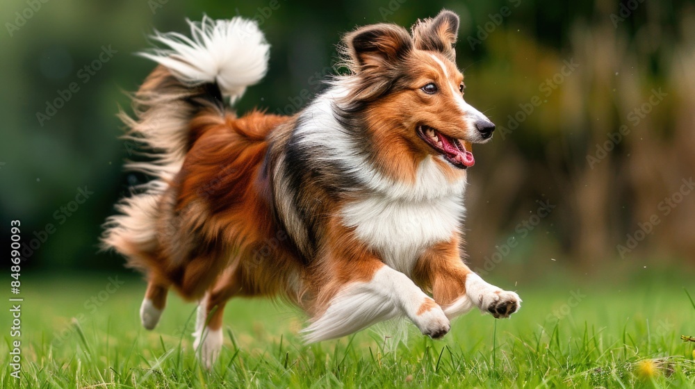 Brown and white dog jumping over wooden fence Brown and white dog jumping over wooden fence